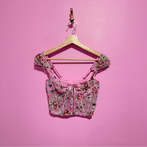 Victoria's Secret Pink Floral Embroidered Cap Sleeve Corset Top Women’s Medium - Picture 2 of 15